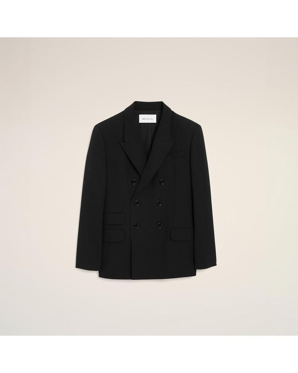 AMI Black Double Breasted Straight-Fit Wool Blazer for men