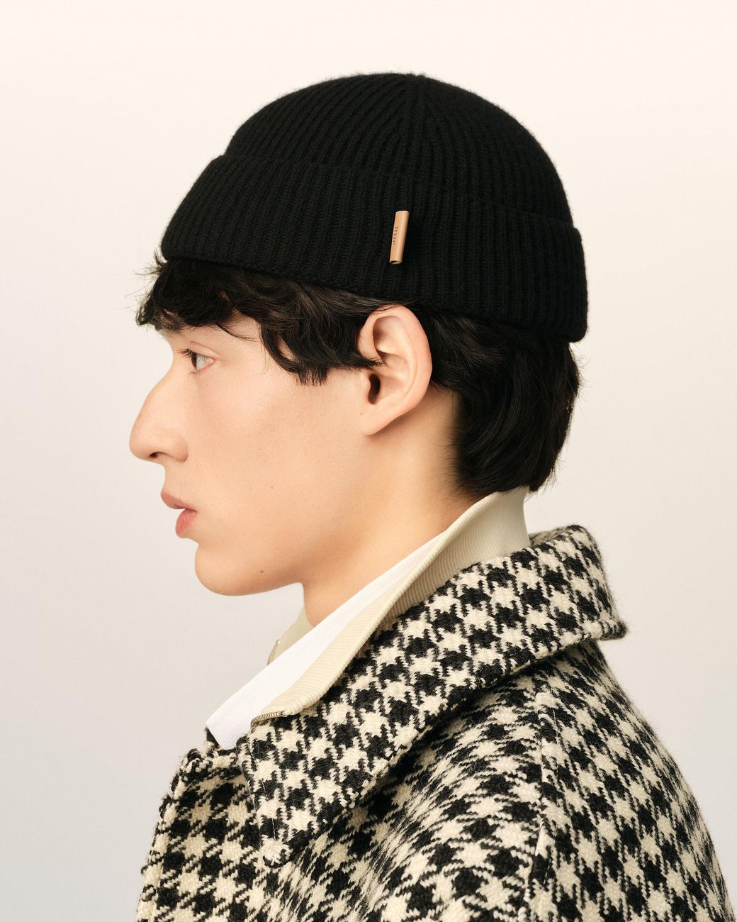 AMI Black Wool Ami Leather Label Beanie
