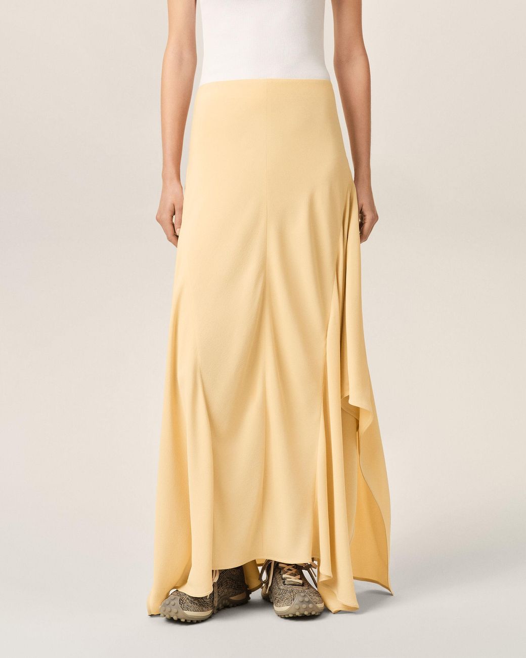 AMI Natural Maxi Flared Blended Silk Skirt