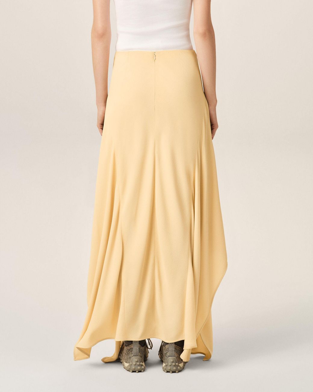 AMI Natural Maxi Flared Blended Silk Skirt