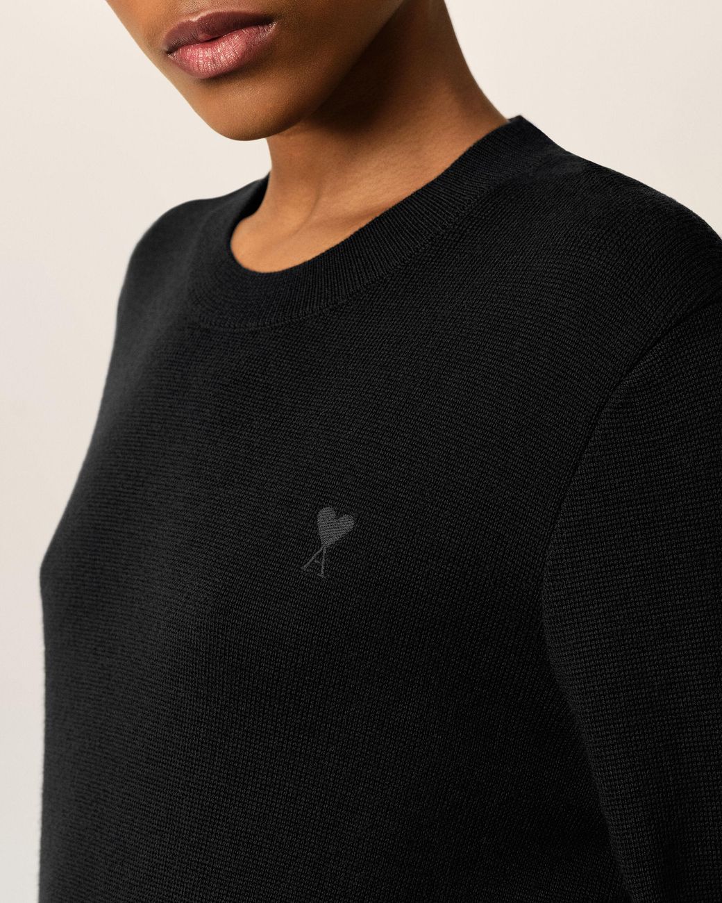 AMI Black Wool Ami De Coeur Crewneck Sweater