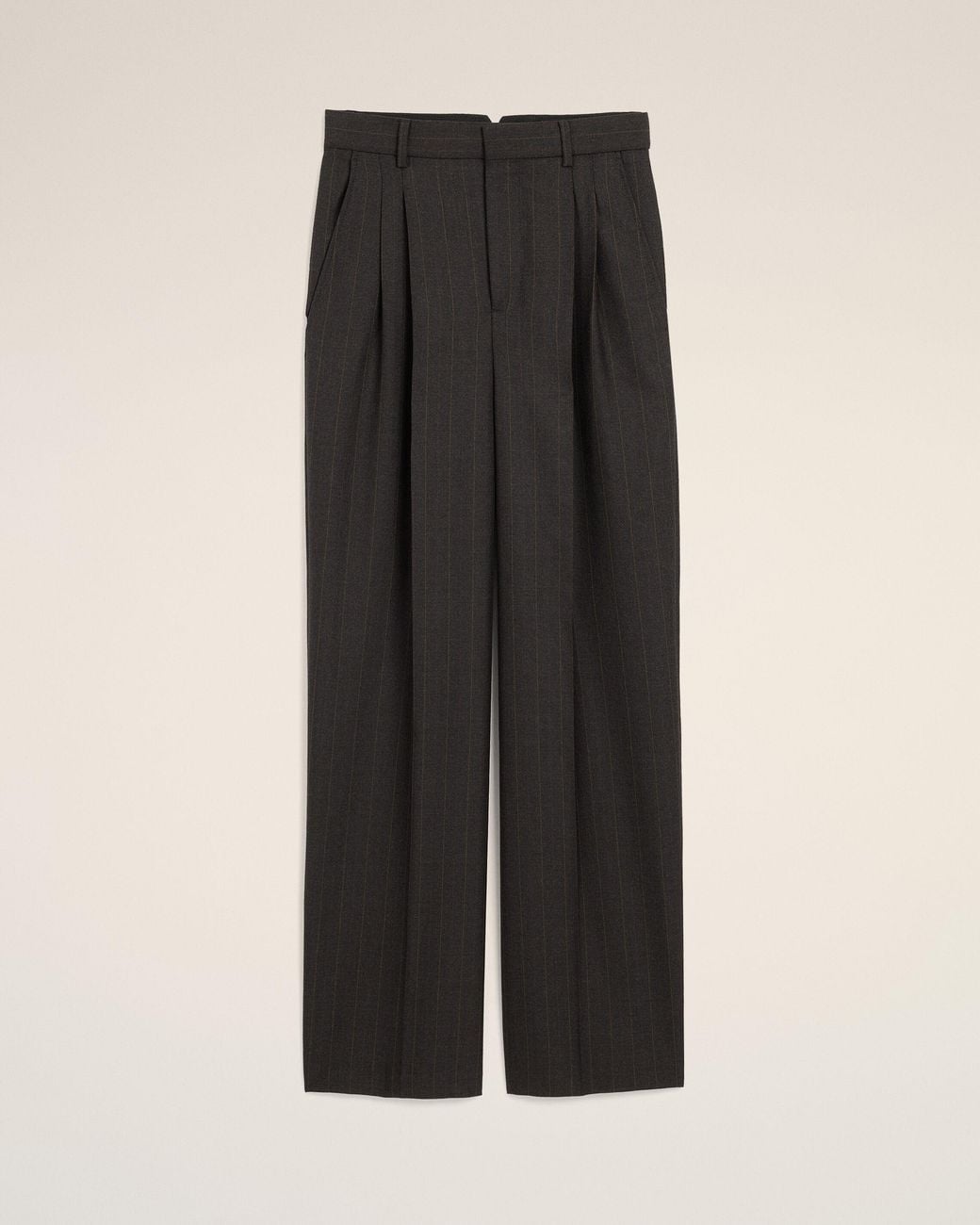 AMI Black High-Waisted Wide-Leg Striped Wool Trousers