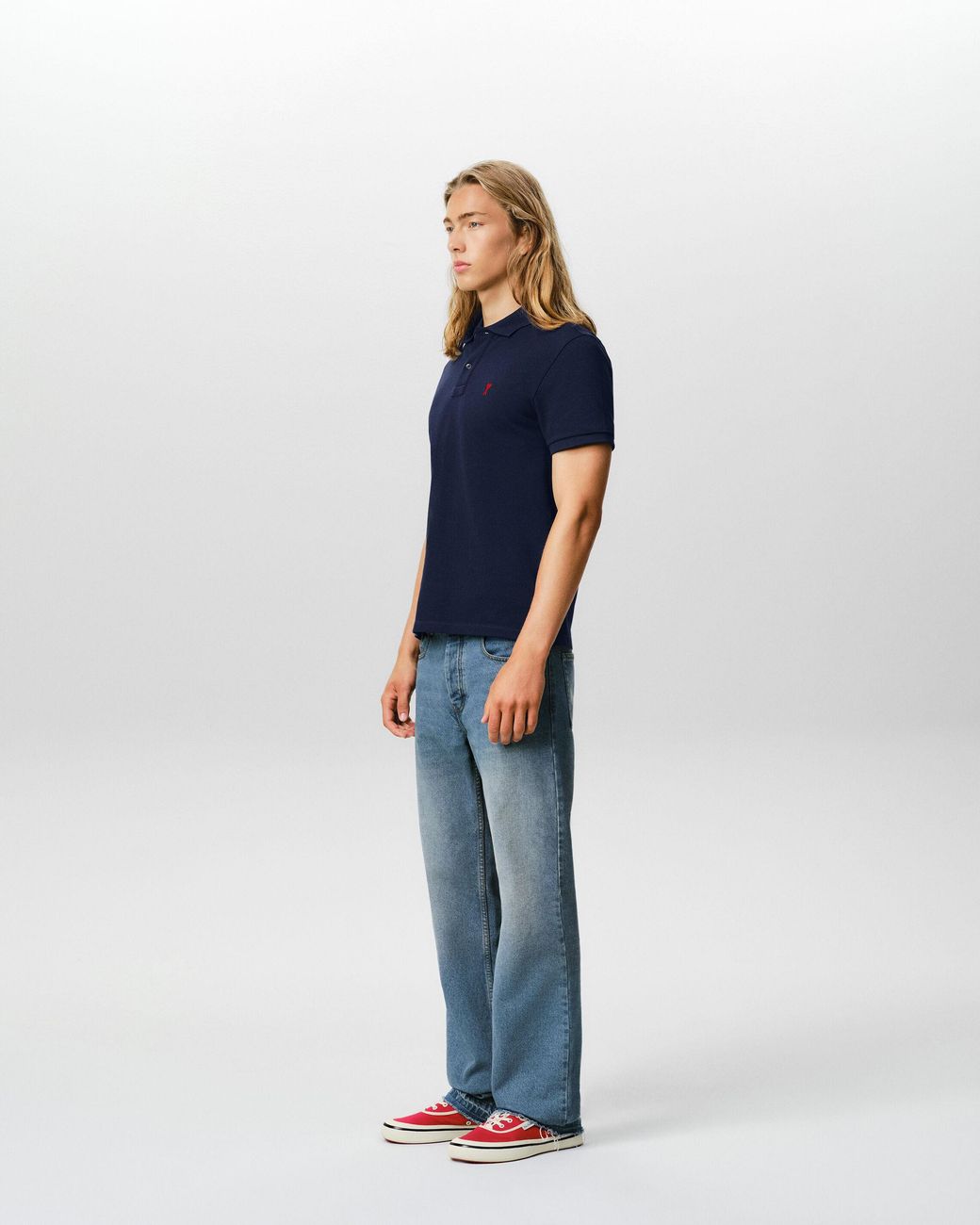 AMI Blue Cotton Polo With Ami De Coeur