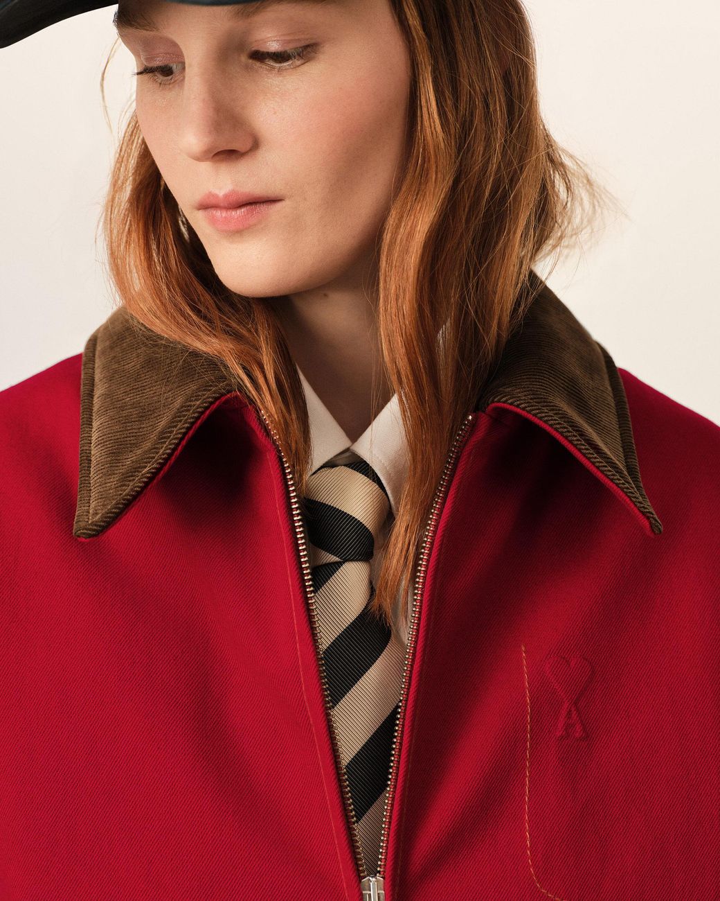 AMI Red Cotton Zipped Jacket With Ami De Coeur