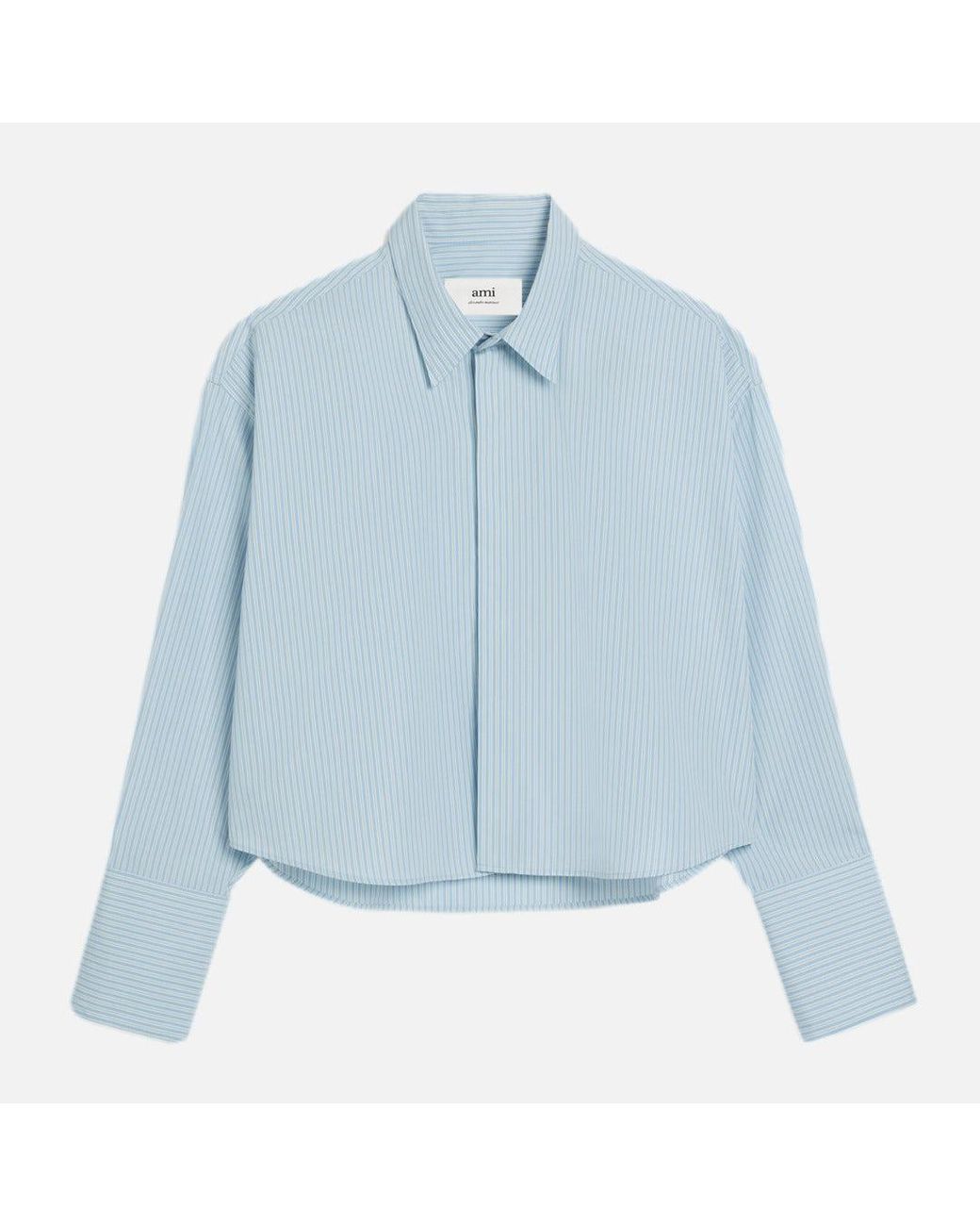 Ami Paris Cropped Shirt in Blue | Lyst