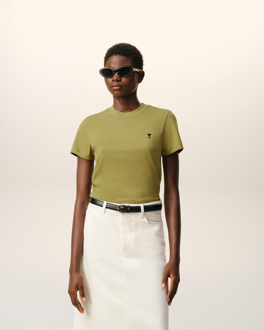 AMI Green Cotton Ami De Coeur Cropped T-Shirt