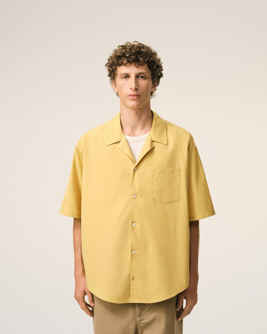 Ami Paris Cotton Short Sleeve Camp Collar Boxy Shirt in Yellow | Lyst