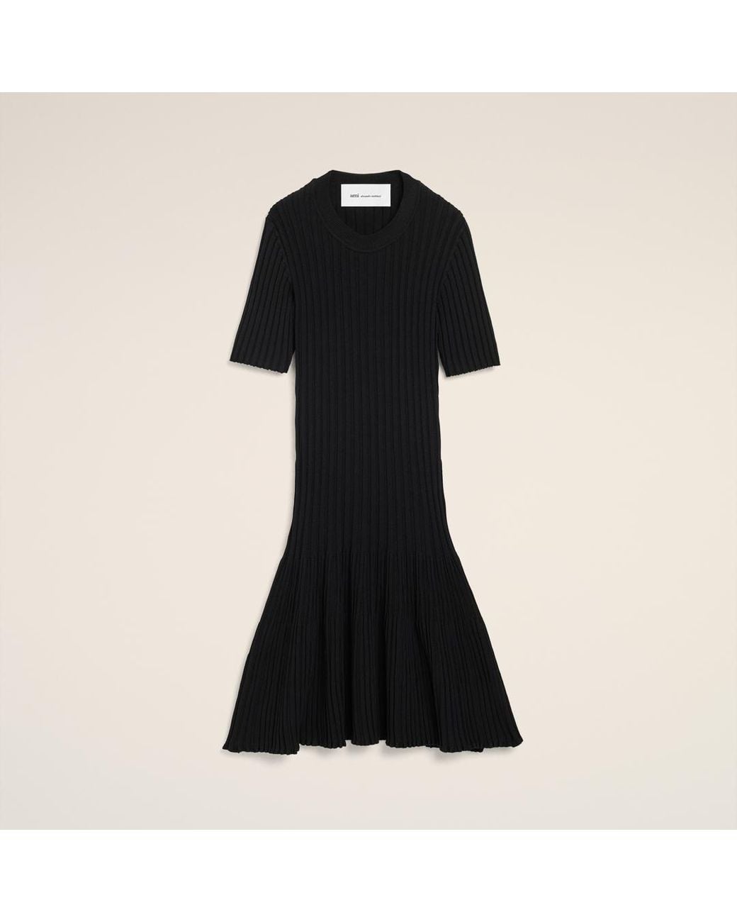 AMI Black Knit Mini Godet Dress