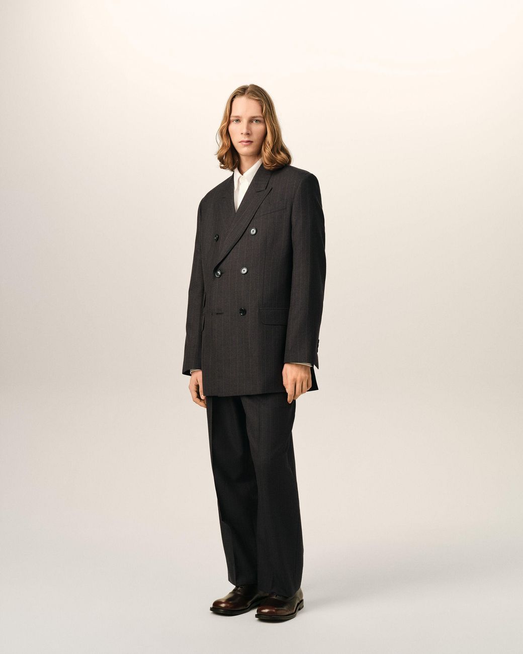 AMI Black Double Breasted Striped Wool Blazer for men