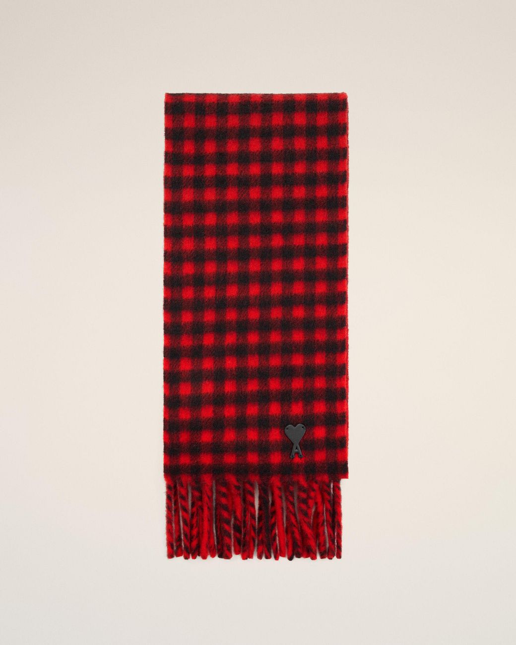 AMI Checkered Wool Scarf With Ami De Coeur