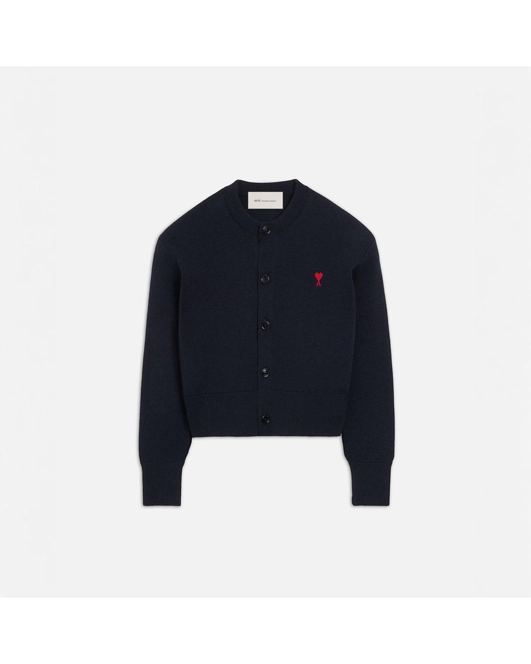 AMI Blue Crewneck Wool Cardigan With Ami De Coeur