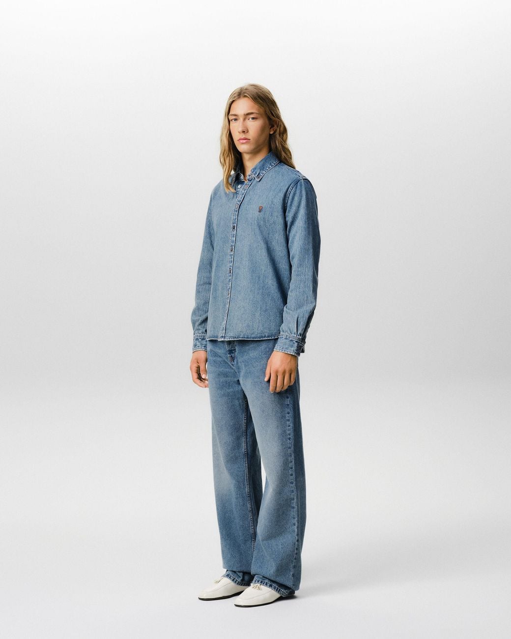 AMI Blue Denim Shirt With Ami De Coeur