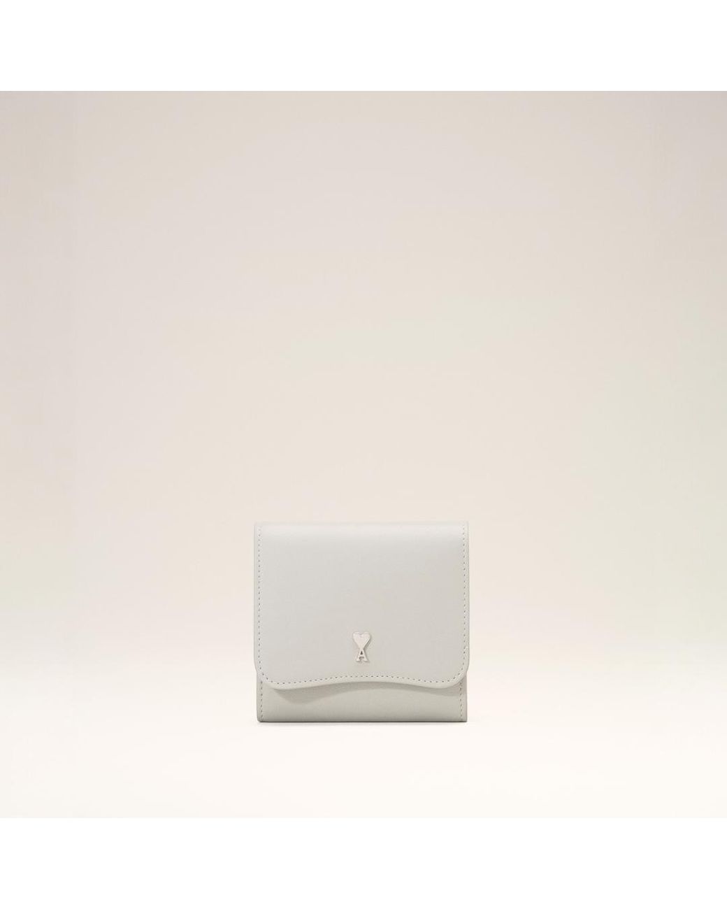 AMI White Paris Paris Cowhide Leather Compact Wallet