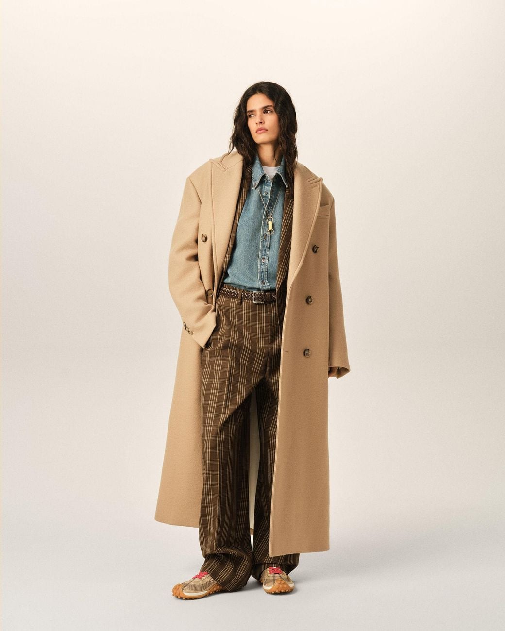 AMI Natural Balloon-Fit Checkered Wool Trousers