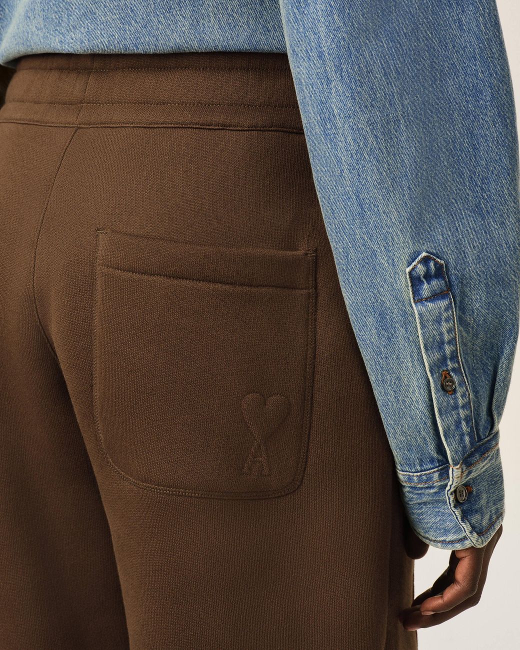 AMI Brown Cotton Track Pants With Embossed Ami De Coeur