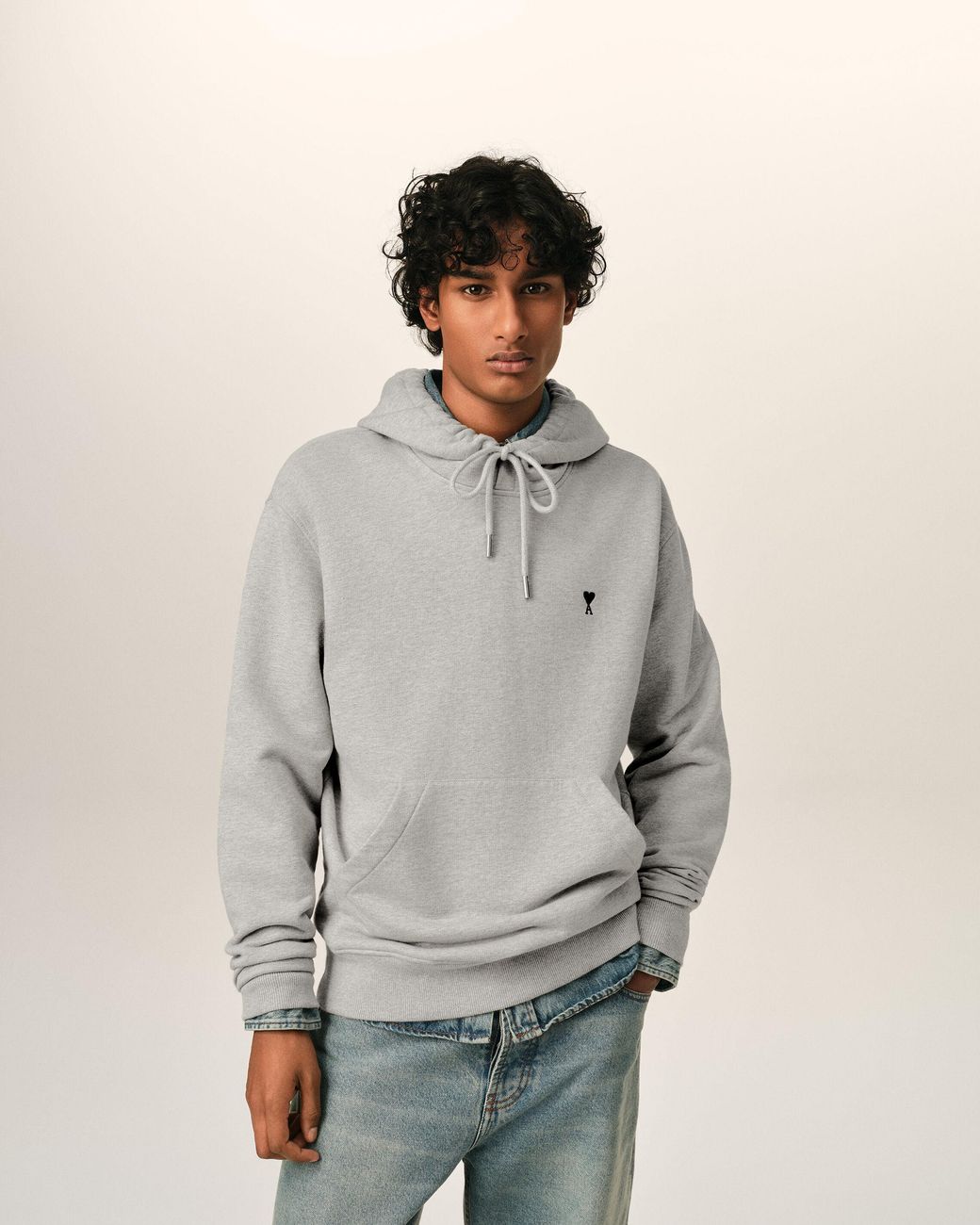 AMI Gray Cotton Hoodie With Ami De Coeur for men