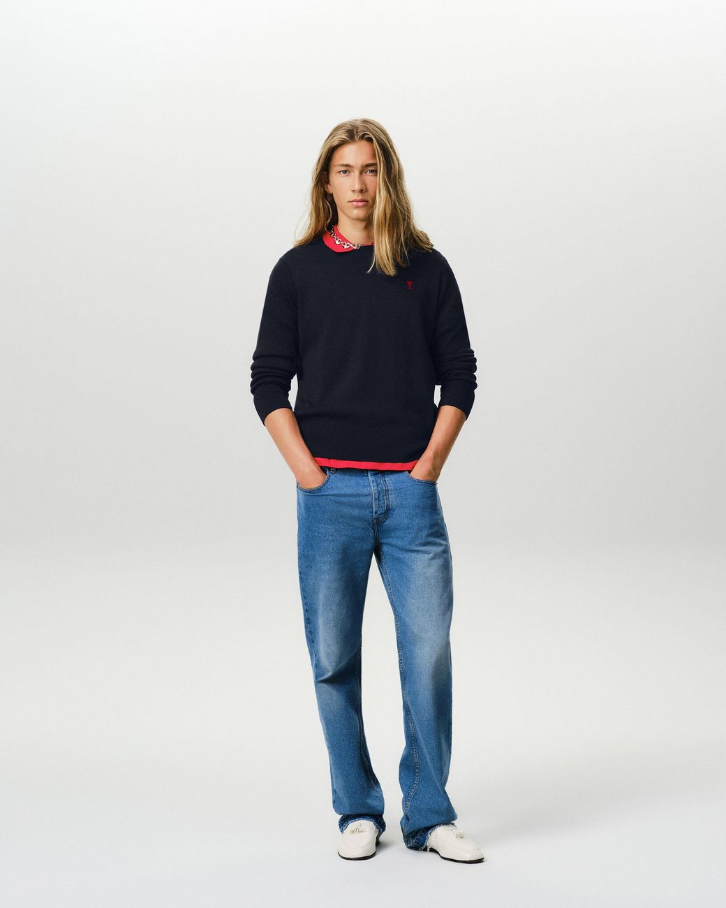 AMI Blue Crewneck Wool Sweater With Ami De Coeur for men