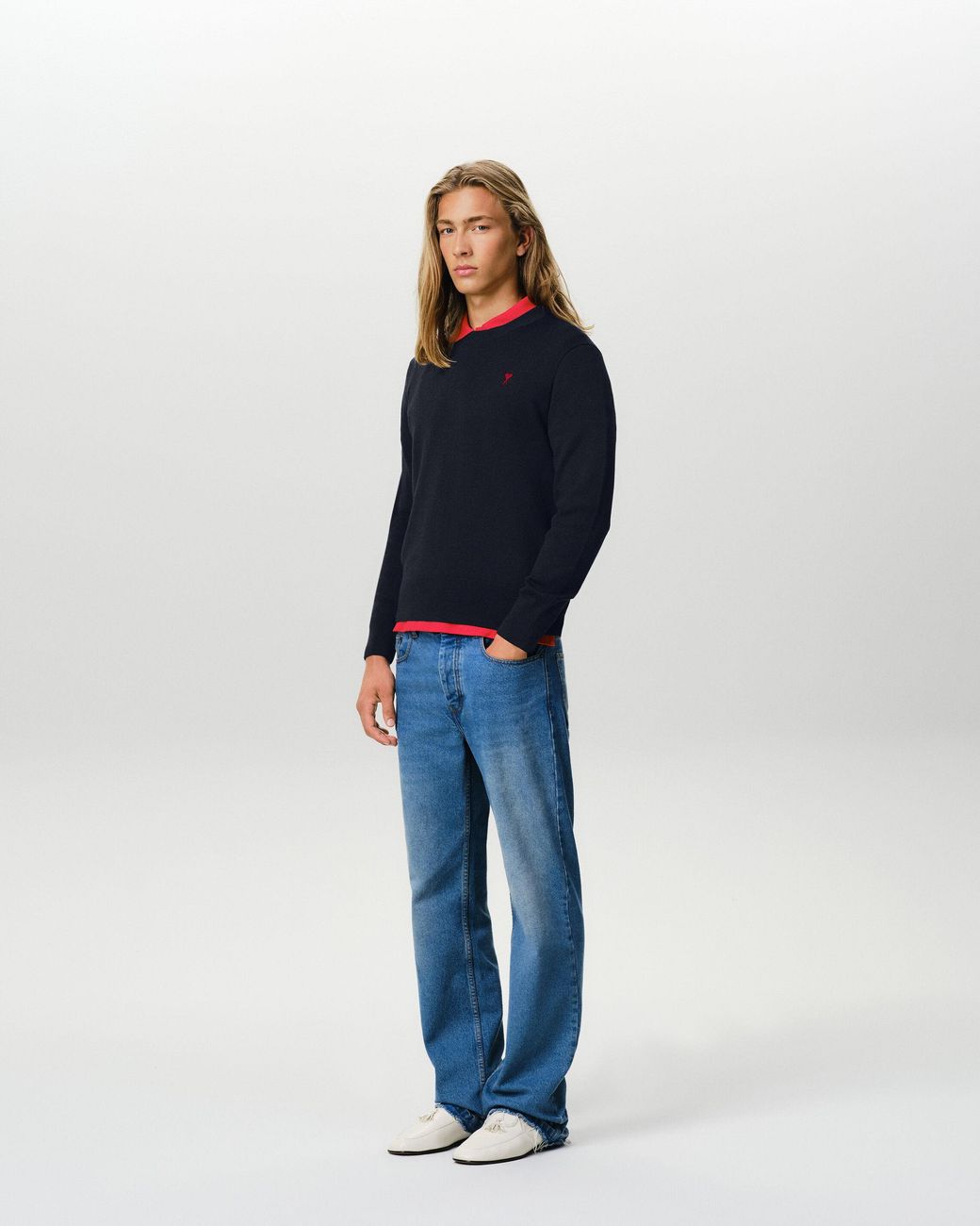 AMI Blue Crewneck Wool Sweater With Ami De Coeur for men