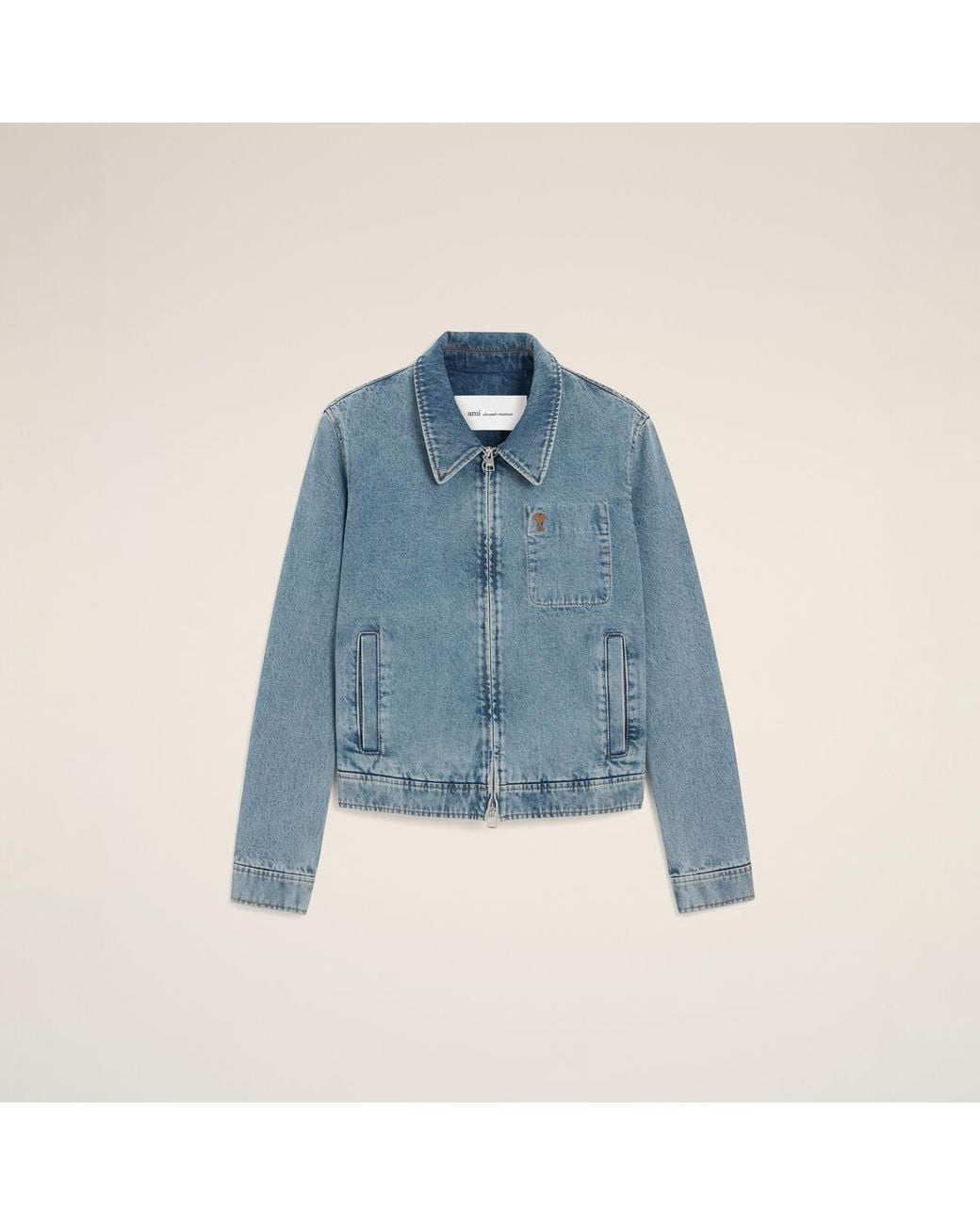 AMI Blue Cotton Contrasted Zipped Jacket With Ami De Coeur for men