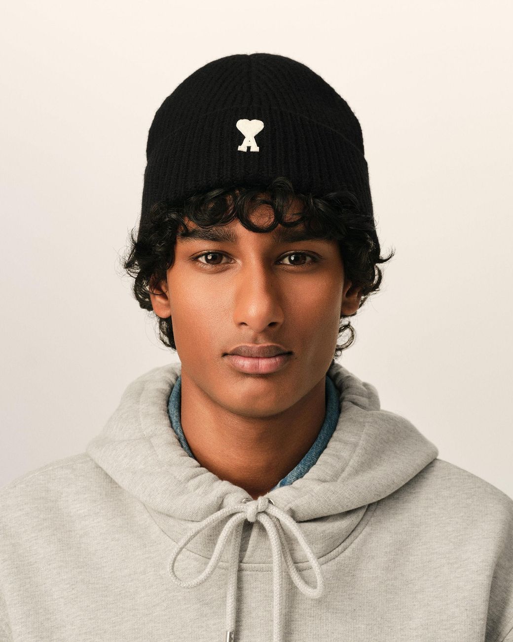 AMI Black Wool Beanie With Ami De Coeur