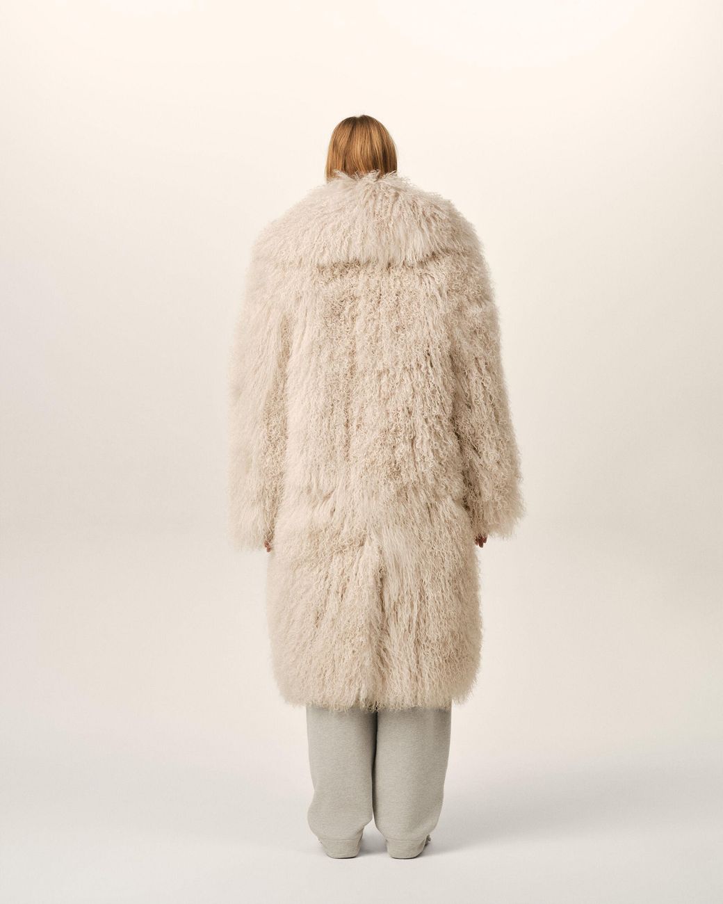 AMI Natural Long Lamb Shearling Coat