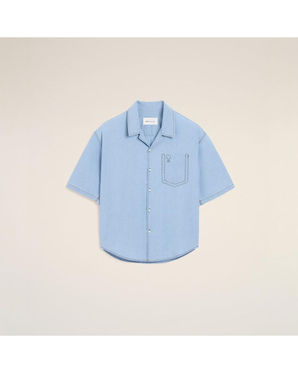 AMI Blue Boxy Cotton Short-Sleeve Shirt With Ami De Coeur for men