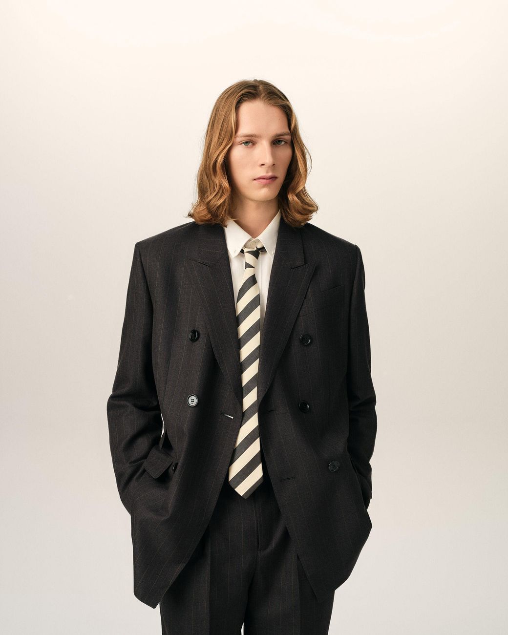 AMI Black Double Breasted Striped Wool Blazer for men