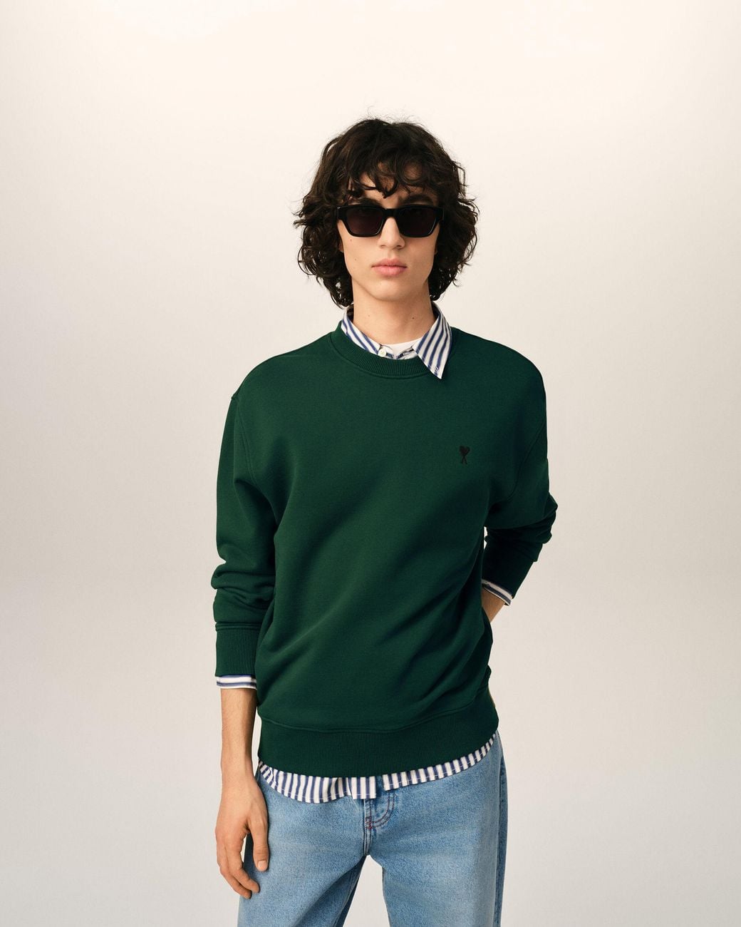 AMI Green Cotton Sweatshirt With Ami De Coeur for men
