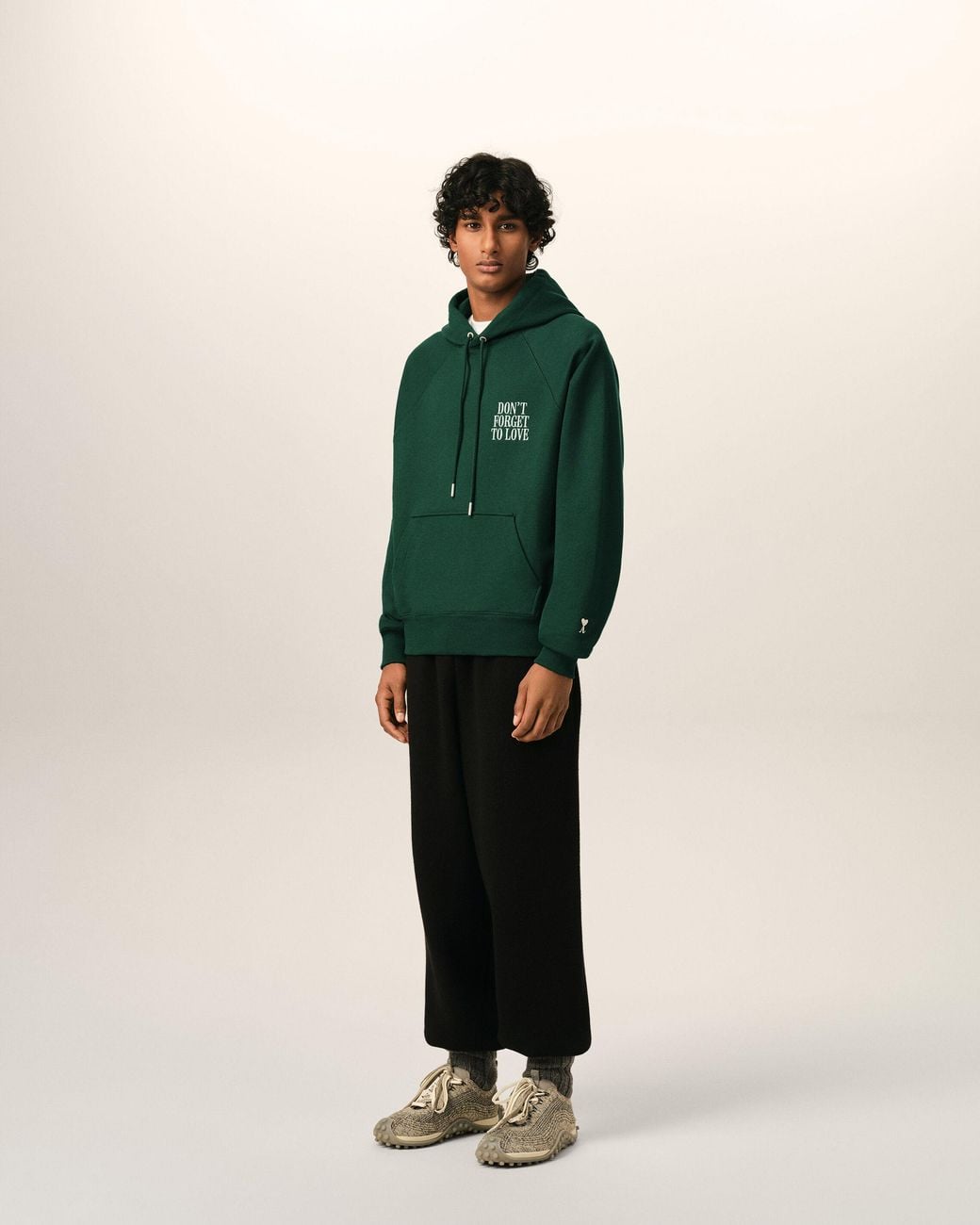 AMI Green Cotton "Don'T Forget To Love" Hoodie
