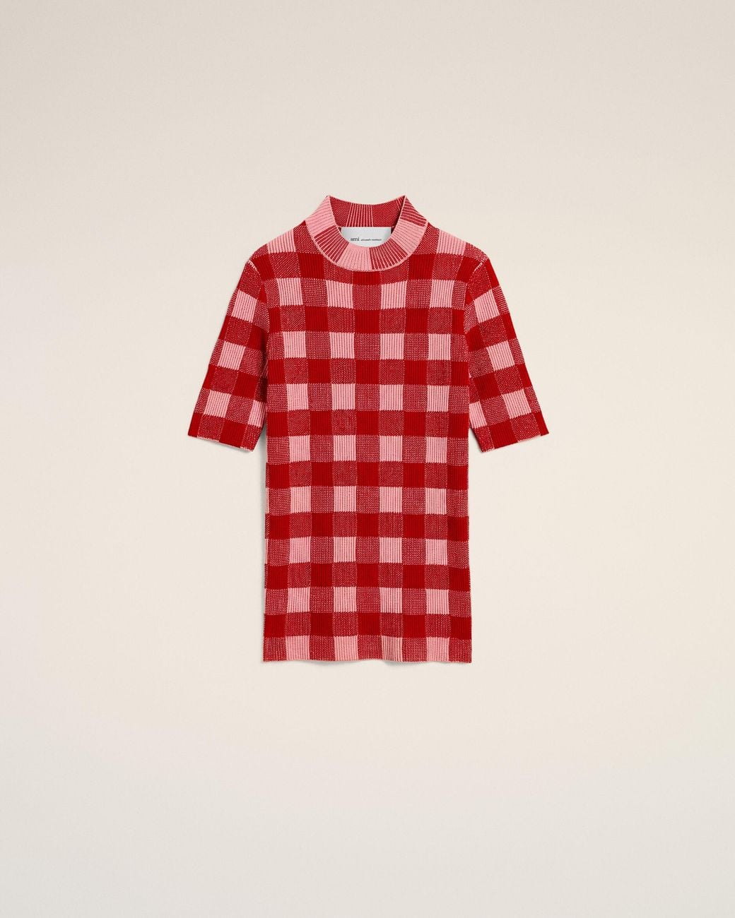 AMI Checkered Wool And Cotton Short Sleeves Sweater