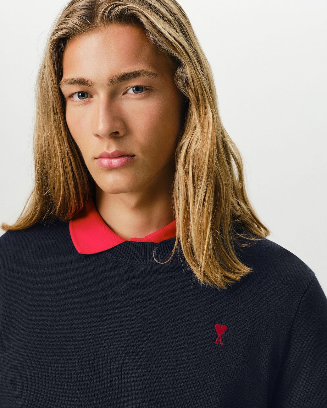 AMI Blue Crewneck Wool Sweater With Ami De Coeur for men