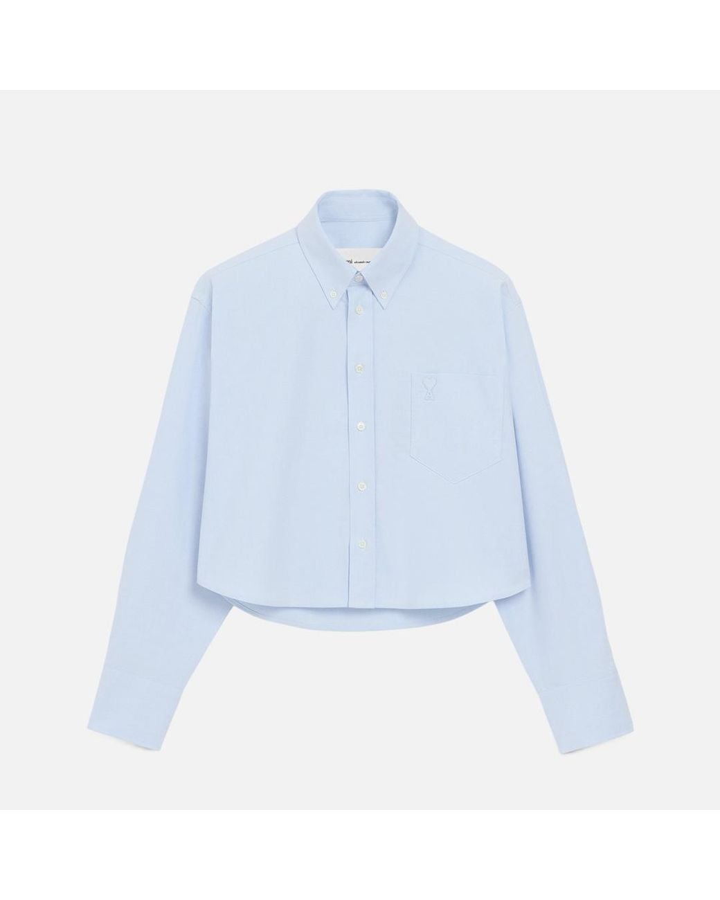 AMI Blue Cotton Cropped Embossed Ami De Coeur Shirt