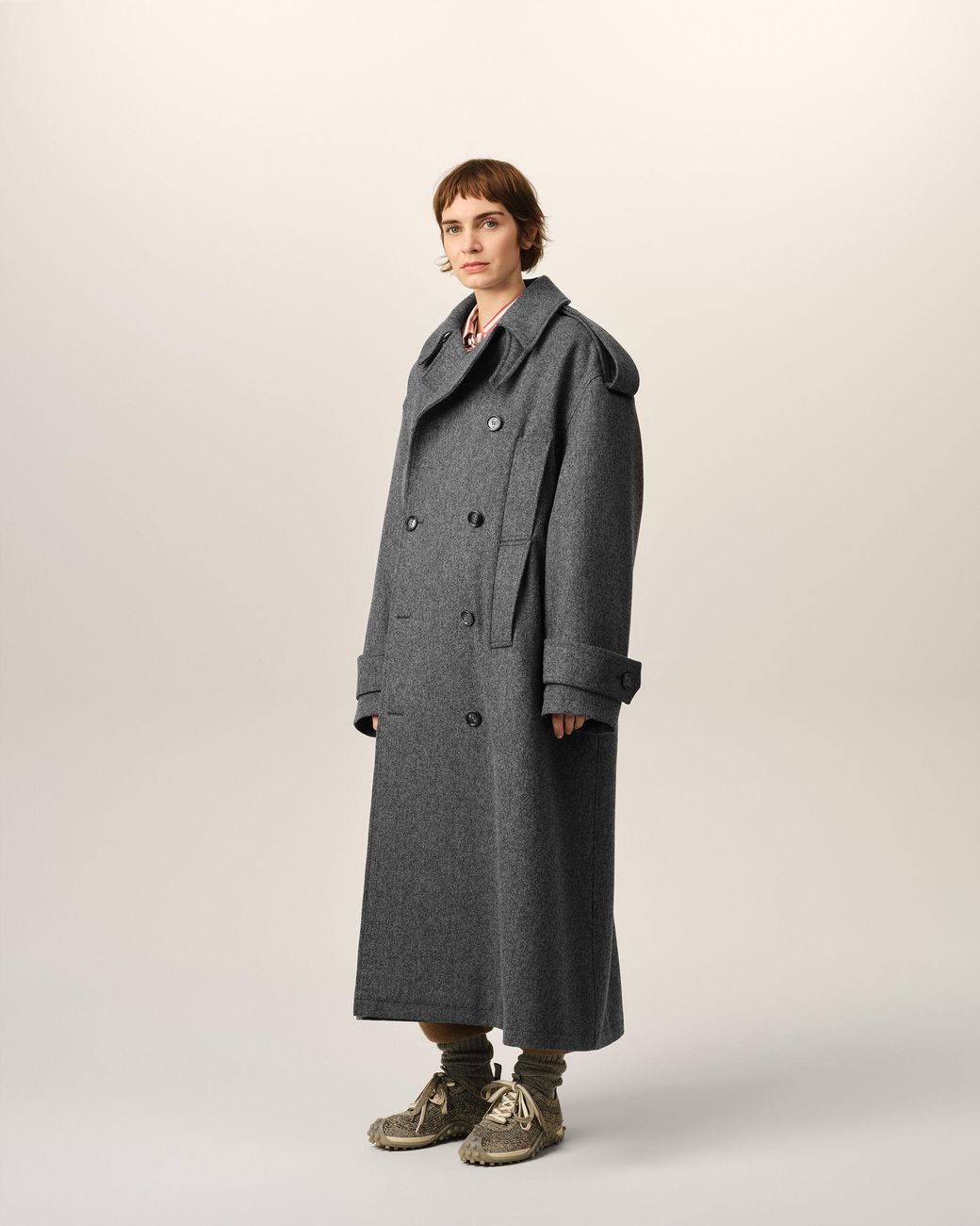 AMI Gray Wool Trench Coat