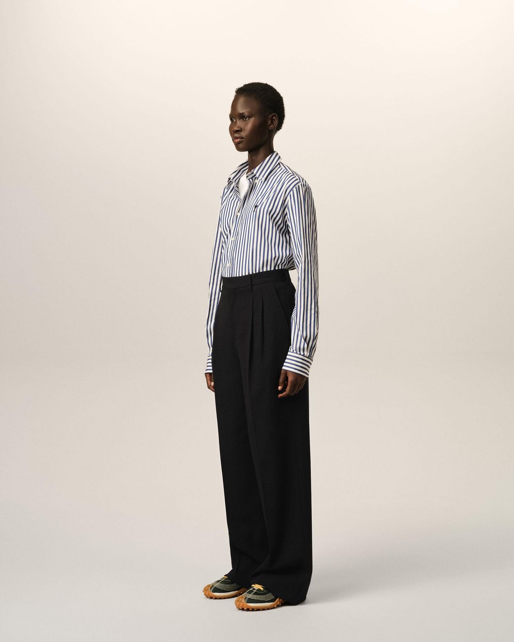 AMI Black High-Waisted Wide-Leg Wool Trousers
