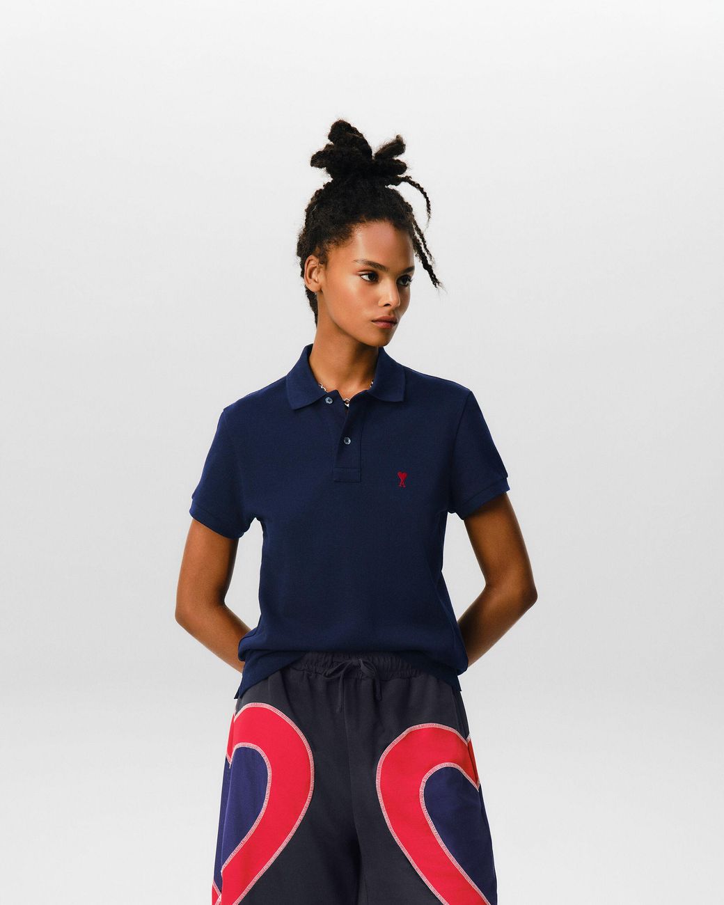AMI Blue Cotton Polo With Ami De Coeur