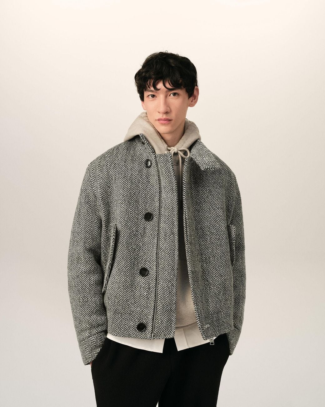 AMI Gray Wool Padded Harrington Jacket