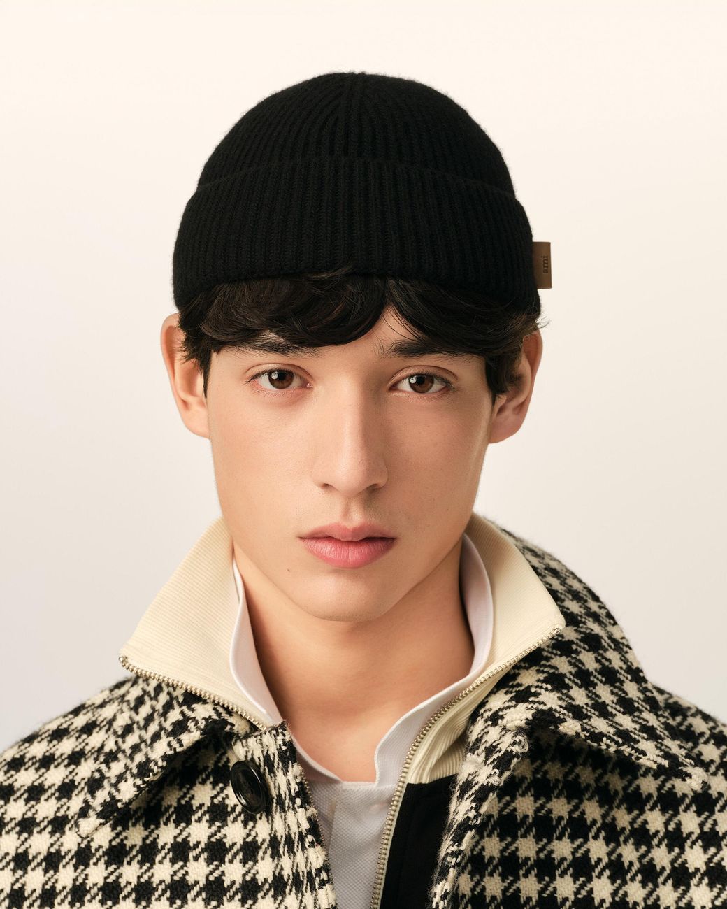 AMI Black Wool Ami Leather Label Beanie