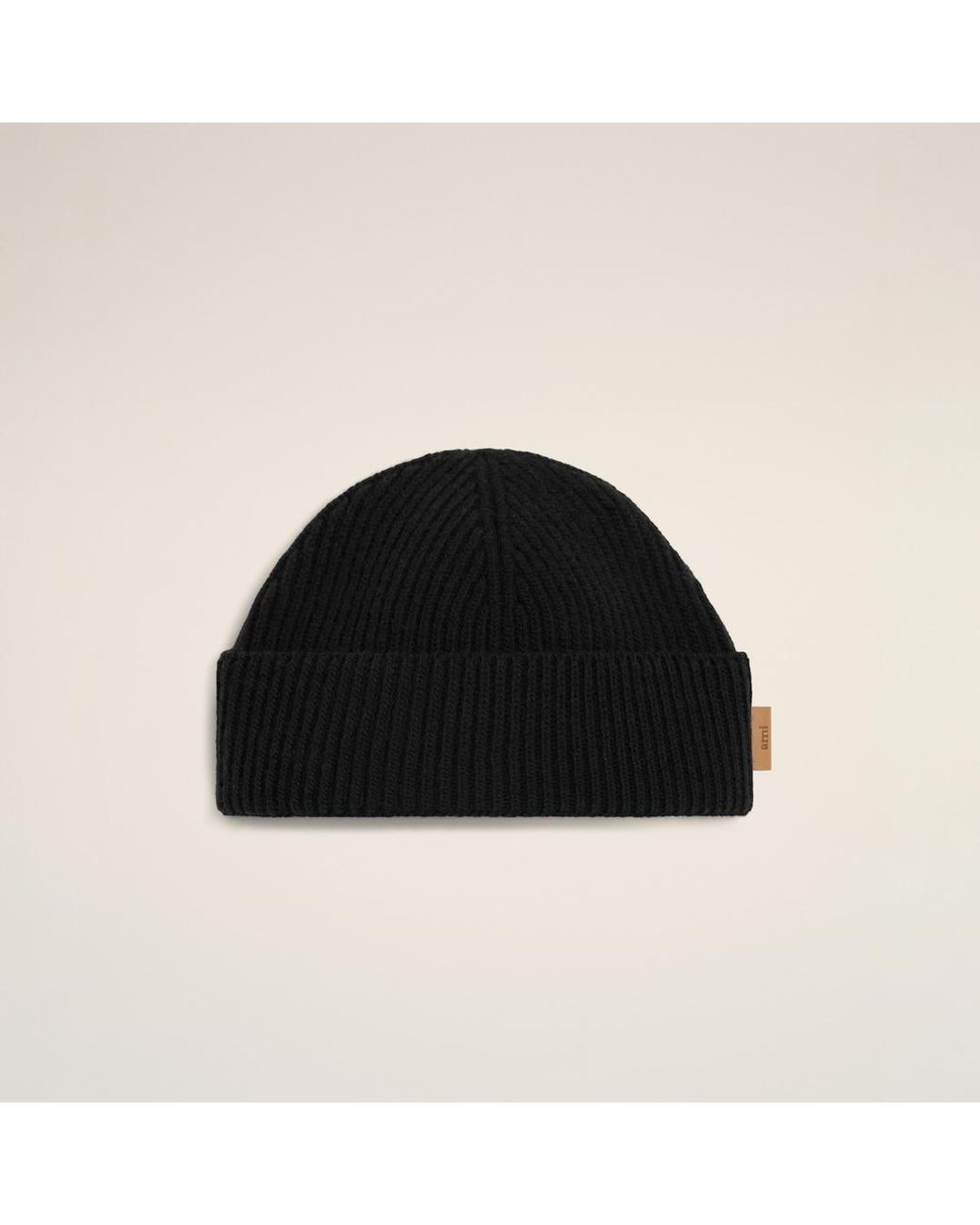 AMI Black Wool Ami Leather Label Beanie