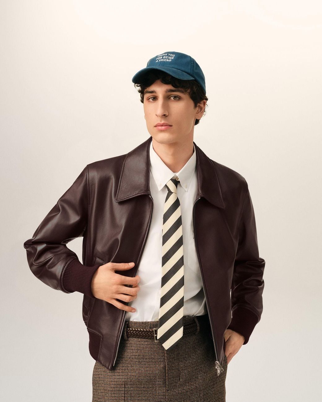 AMI Brown Burgundy Lamb Leather Zipped Jacket for men