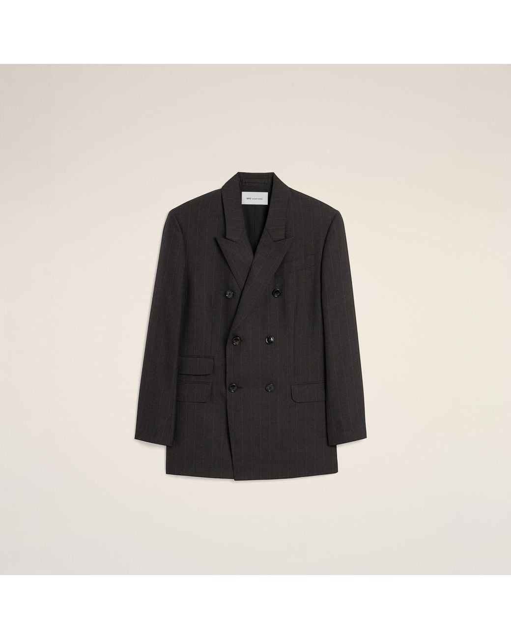 AMI Black Double Breasted Striped Wool Blazer for men
