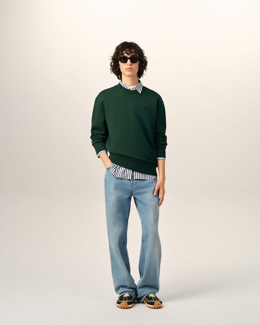 AMI Green Cotton Sweatshirt With Ami De Coeur for men