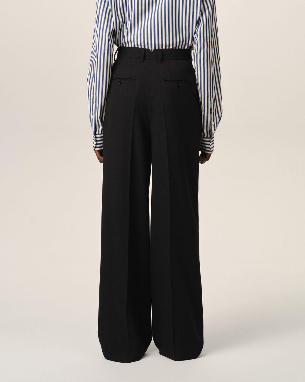 AMI Black High-Waisted Wide-Leg Wool Trousers