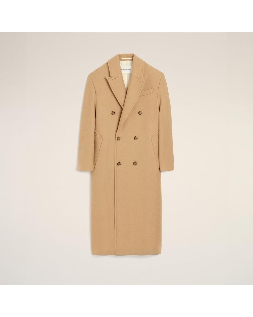 AMI Natural Long Double-Breasted Wool Coat