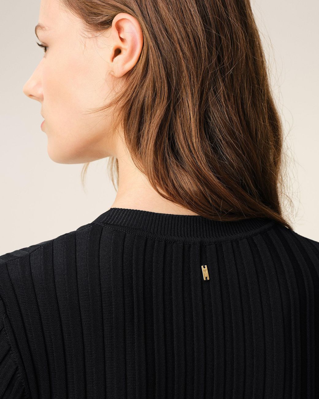 AMI Black Knit Mini Godet Dress