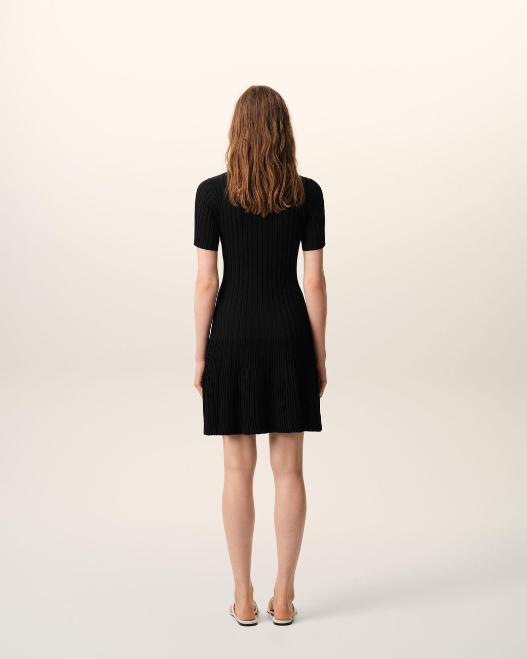 AMI Black Knit Mini Godet Dress