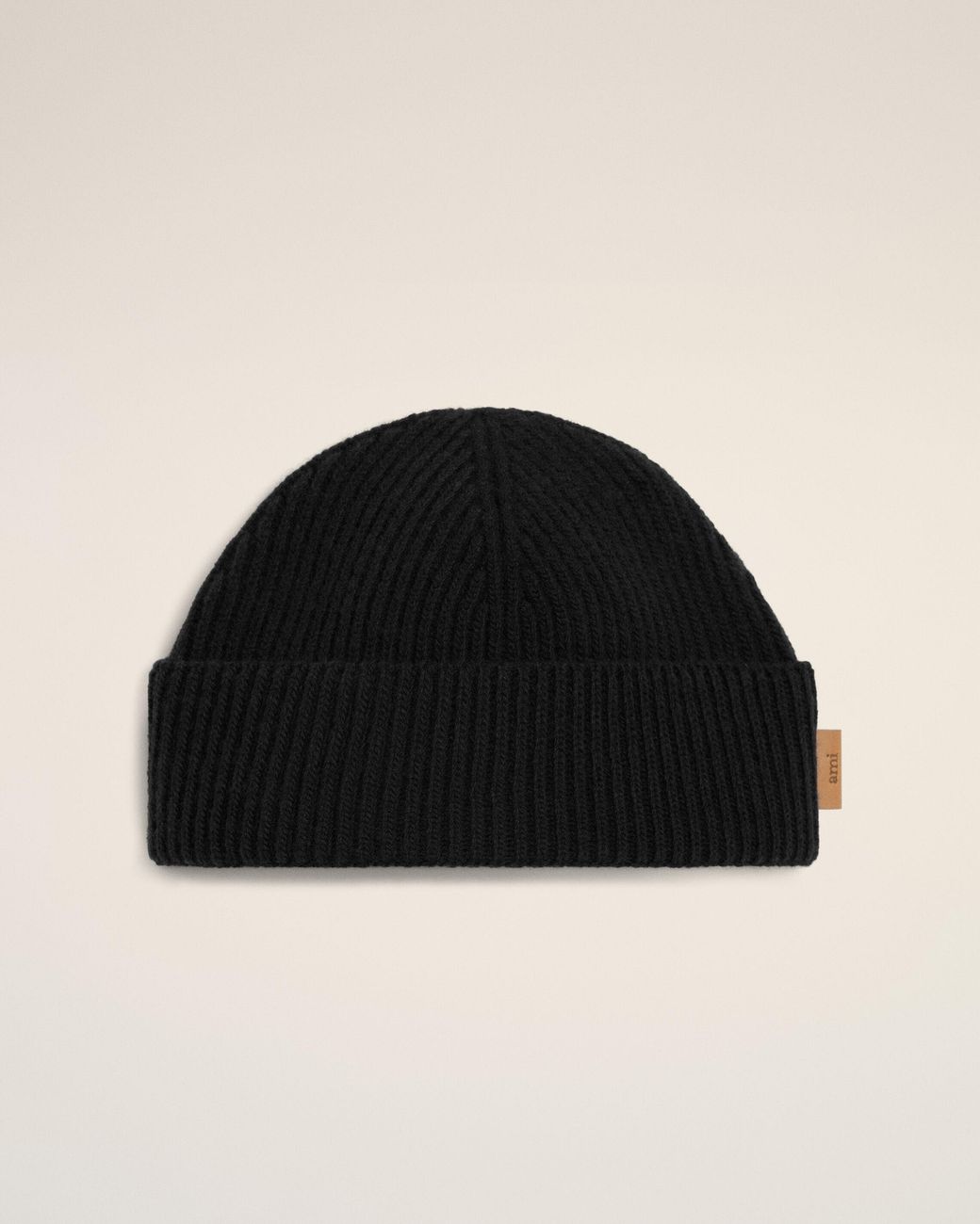 AMI Black Wool Ami Leather Label Beanie