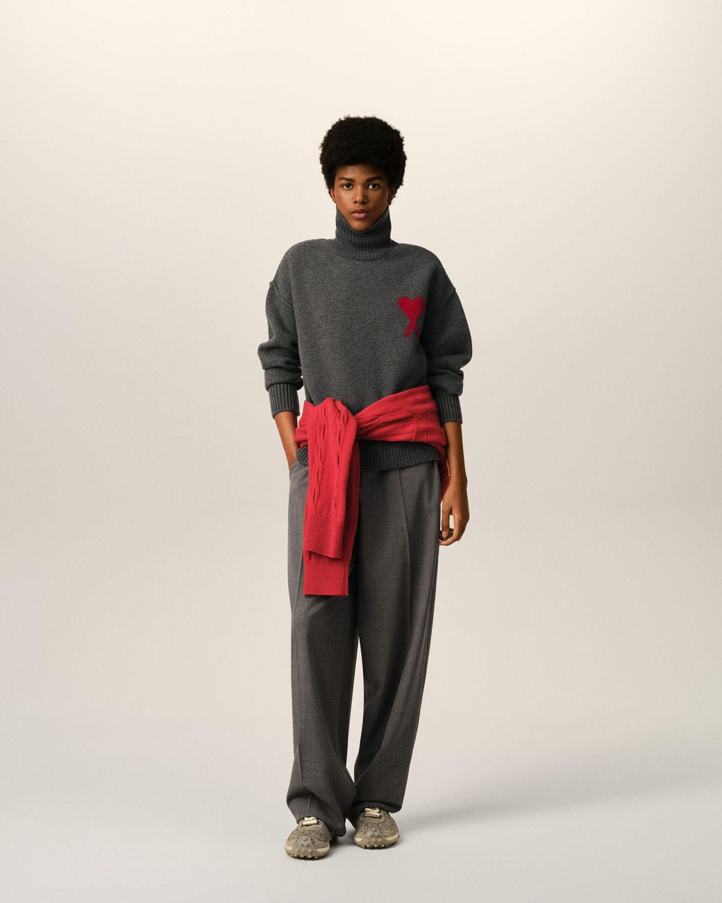 AMI Black Funell Neck Wool Sweater With Ami De Coeur
