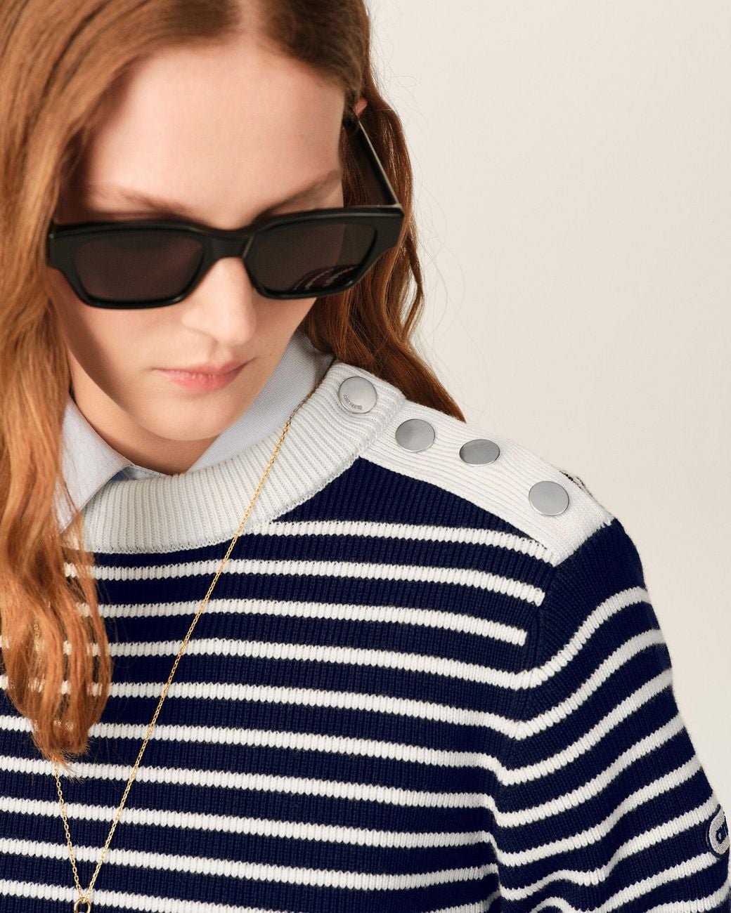 AMI Blue Sailor Striped Wool Crewneck Sweater