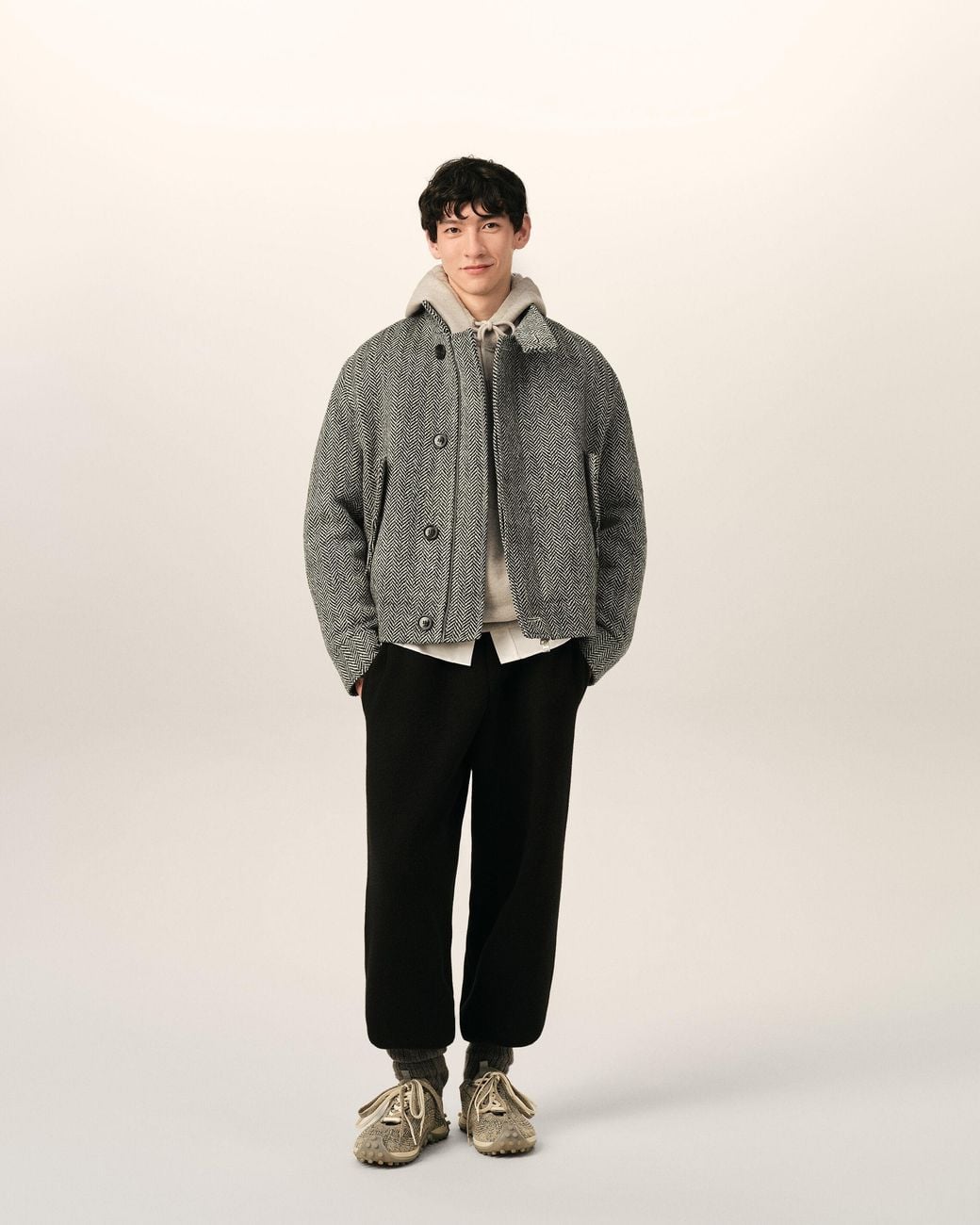AMI Gray Wool Padded Harrington Jacket