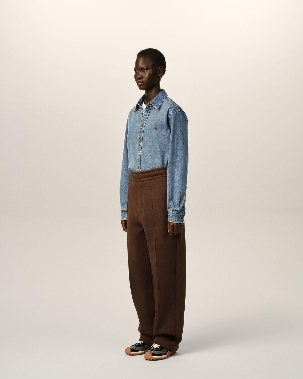 AMI Brown Cotton Track Pants With Embossed Ami De Coeur